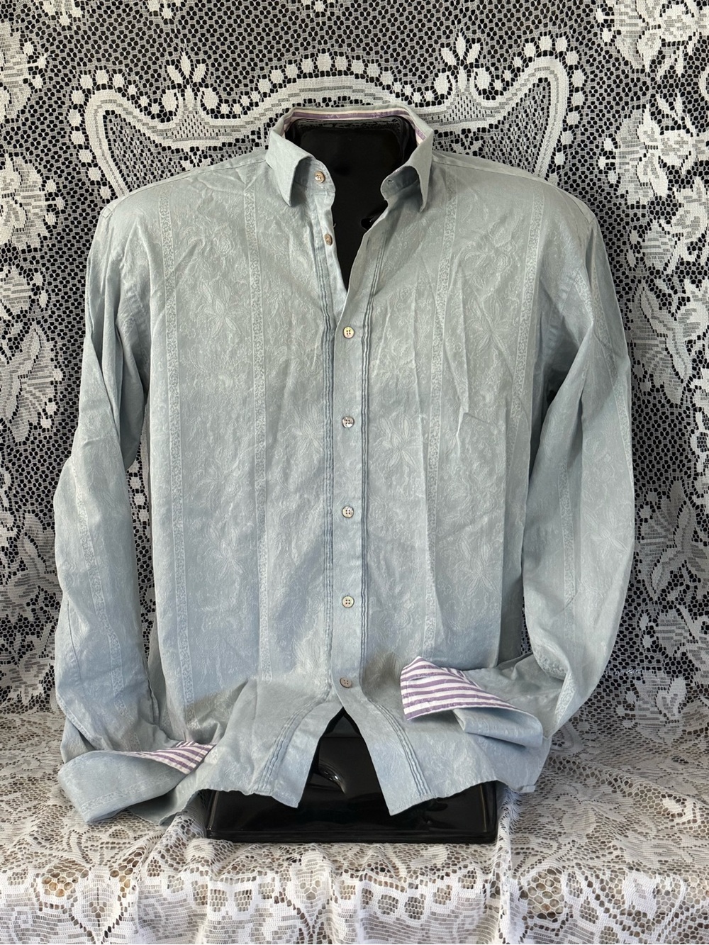 Ted Baker London Men’s Button up Flip Cuff Light Ice Blue 100% Cotton Shirt